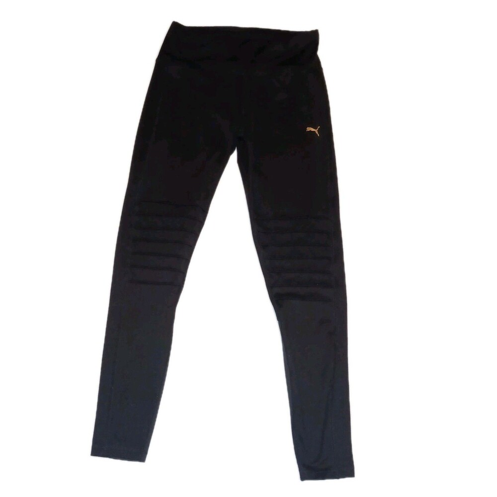 PUMA Women's XL Black Moto Gold Logo High Rise Tight Stretch Activewear